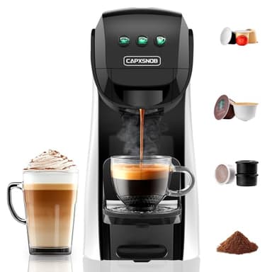Warriors1 4 en 1 Cafetera Cápsulas para Nespresso, Dolce Gusto, Lavazza Point y Café Molido, 20 bar, 0,8L Depósito, Modo Eco, Máquina de Café Espresso, Multicapsulas y Multibebida para Hogar y Oficina