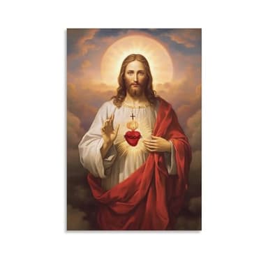 HHGaoArt Cuadro vintage de Jesús para pared, póster de corazón sagrado de Dios, Cristo, religioso, católico, pintura en lienzo, impresión de María, obra de arte para decoración de iglesia (01-imagen