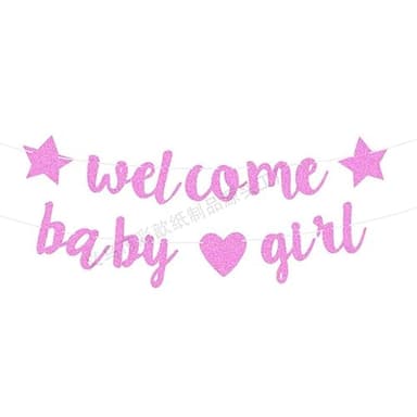 AINIUNIU Welcome Baby Girl Home Banner, Decoración de Baby Shower Banner, Bebe Bienvenida Fiesta Telón de Fondo de Foto, Baby Shower Pared Photobooth Decoración, Rosa Pancarta de Bebé Niña