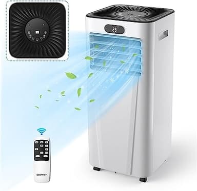 COSTWAY Aire Acondicionado Portátil, Climatizador 9000 BTU/ 2,6kW, 4 en 1 Enfriador Bajo Consumo, Refrigeración, Ventilación y Deshumidificación, Remoto y Pantalla, Temporizador 24 H, 20㎡, R290