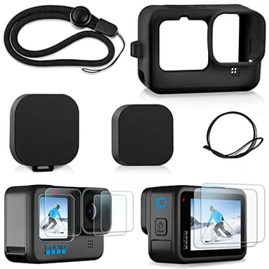 REDTRON Funda de Silicona y Protector de Pantalla para GoPro Hero 12 11 10 9 Black, Incluye Funda Protectora de Silicona, 6 Protectores de Pantalla de Vidrio Templado y 2 Cubre Lente, Pack 2