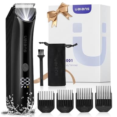 Ualans Afeitadora Corporal Masculina, Con luz LED y Pantalla, Depiladora Corporal Hombre en Seco y Húmedo, Pecho, Piernas y Genitales, Incluye 4 peines de Fijación, Regalos para el día del Padre