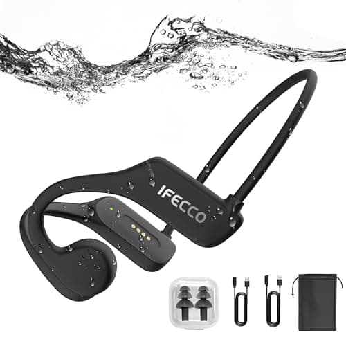 IFECCO Auriculares Conducción Osea Natacion - IP68 Resistente al Agua Auriculares para Nadar Inalámbricos,Auriculares Abiertos con Micrófono con 32G Mp3 para Natacion Correr Ciclismo