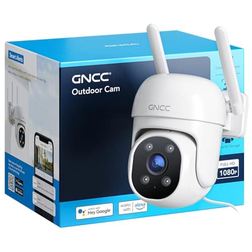 GNCC Cámara Vigilancia Wi-Fi Exterior 1080P para Domicilio, Visión Nocturna en Color, 360° PTZ, Detección IA, Seguimiento Inteligente, IP65, Alarma Luminosa, Compatible con Alexa, 24/7, 2.4Ghz, GK2