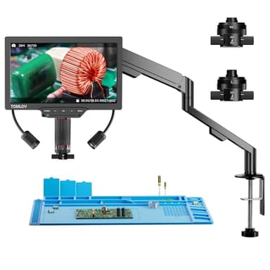 TOMLOV TM3K-3D MAX 10,1" Microscopio Digital IPS con Lentes Duales Magnéticos, Microscopio 3D HDMI de Soldadura para Adultos, Magnificador Monedas 3K, LED, Alfombra para Soldar, Brazo Flexible, 64GB