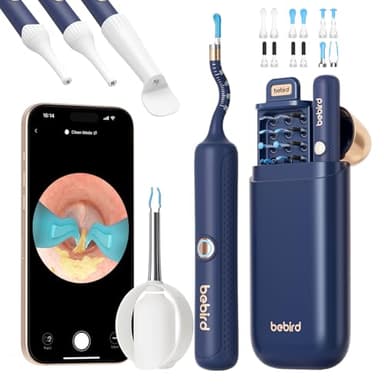 Bebird Otoscopio, Limpiador de Oídos con Pinzas, Otoscopio Flexible con Cámara FHD, Limpiador Oidos Para examen de oídos/nariz/garganta, Kit Completo con Puntas de Repuesto para Adultos y Niños