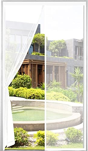 ENGROSAR Cortina Mosquitera Puerta Magnetica, 150 * 210cm Exterior de Balcón/Patio, Se Cierra Automáticamente, Fácil Instalación sin Taladrar (Blanco)