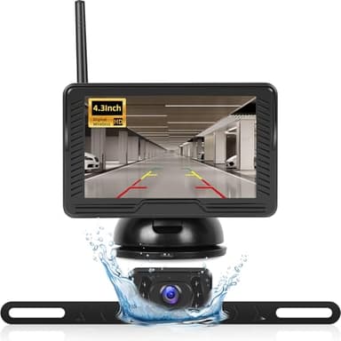 NHOPEEW Camara Trasera Coche Inalambrica con 4,3 Pulgadas IPS Monitor - Impermeable IP69 Visión Nocturna Cámara de Marcha atrás para Coche Camión RV Remolque