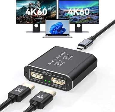 JCYMELE Dual 4K@60Hz Pantalla extendida USB C a Doble Adaptador HDMI para 2 Monitor Tipo C a HDMI Splitter 1 en 2 Salidas para Computadoras Portátiles MacBook Pro Air [macOS Solo Admite Modo SST]
