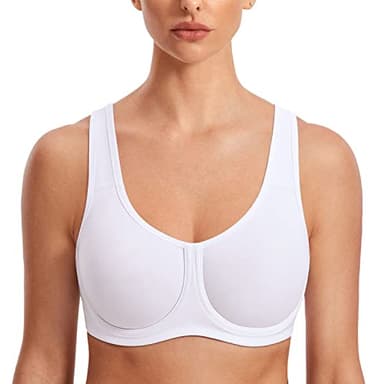 SYROKAN Sujetador Deportivo Mujer con Aros Alto Impacto Tallas Grandes con Tirantes Ajustables Blanco 105C