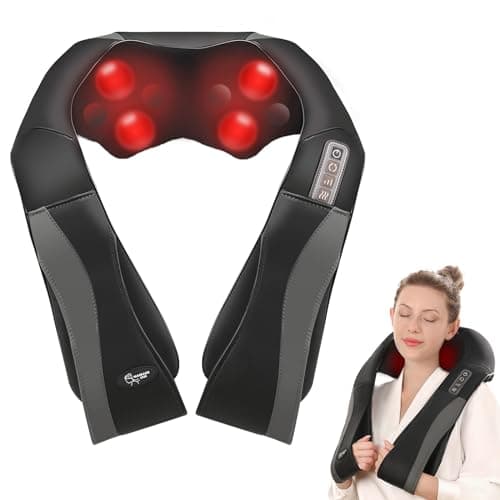 Masajeador de Cuello y Hombros con Función de Calor, Masajeador Cervical con 3D Rotación y Masaje de Amasamiento Shiatsu Intensidad Ajustable, Casa y Oficina