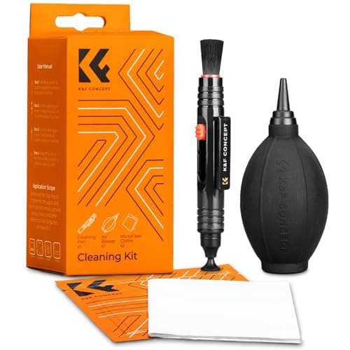 K&F Concept Kit de Limpieza Cámara,4 En 1 Cleaning Kit con Soplador+2 PCS Paño Limpieza Microfibra Envasado al Vacío+Lápiz Limpiador con Cepillo/Cabeza Carbono para Cámara Filtro Objetivo Canon/Nikon