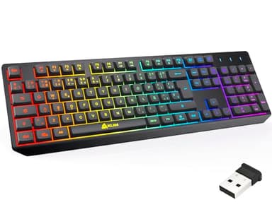 KLIM Chroma Wireless - Teclado inalámbrico Gaming - Nuevo 2024 - Teclado Gaming Ligero, Duradero, resiste al Agua, ergonómico, silencioso - Teclado Gamer PC PS4 PS5 Xbox One Mac - Negro