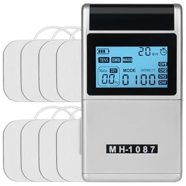 Aolso Electroestimulador Muscular, TENS/EMS/DIY Equipo Tratamiento del Dolor con 48Modo, 4 Canales 8 Electrodos Electroestimulador Recargable con Función Masaje, Para Alivio del Dolor y Entrenamiento