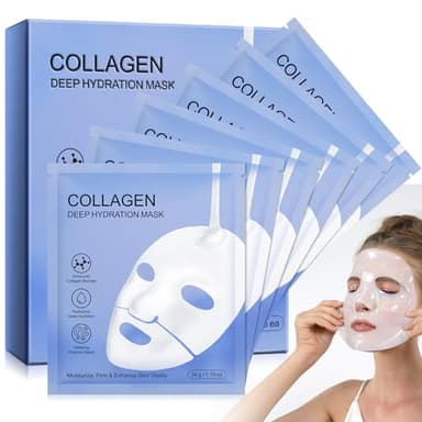 Mascarilla de Colageno, 6PCS Bio Collagen Real Deep Mask, Mascarilla Antienvejecimiento de Colágeno Profundo para Todo Tipo de Piel, Minimización de Poros, Mejora de la Elasticidad