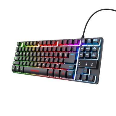 Trust Gaming Teclado Gamer TKL GXT 833 Thado Teclado Retroiluminado RGB Tenkeyless (20% más pequeño), Membrana, Disposición QWERTY Español, Anti-Ghosting, USB, con Cable, PC/Ordenador