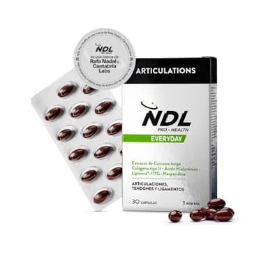 NDL Pro-Health Articulaciones - Colágeno puro tipo II con ácido hialurónico, cúrcuma y vitamina C, funcionamiento normal de huesos, articulaciones y cartílagos - 30 cápsulas, 1 mes