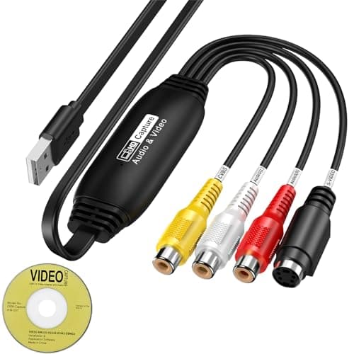 Capturadora de Video USB 2.0 Pasar VHS a Digital Convertidor VHS a Digital Tarjeta de Captura de Video para RCA a USB-Convert VHS VCR Hi8 Mini DV a Digital, para PC, TV, Videocámara