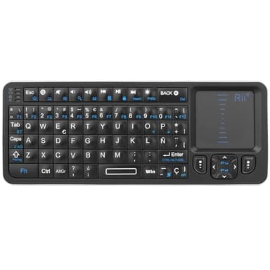 Rii K06 Mini Teclado Inalámbrico Retroiluminado, 2 Modos de Conectividad, con Aprendizaje IR, Portátil Ligero con Touchpad Compatible con Android TV Box, Mac, Windows (Versión Bluetooth y 2.4G)