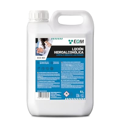 EQM - ECO-901 - Loción Hidroalcohólica de Manos - 5L - Eficacia certificada por laboratorio - Limpieza e Hidratación profunda - Fórmula con alto contenido en glicerina