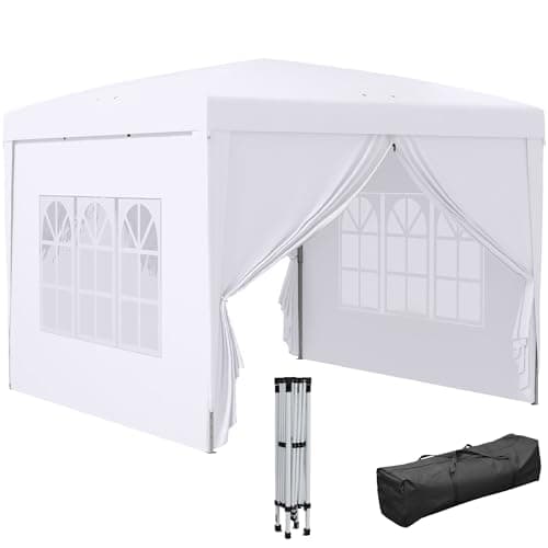 Outsunny Carpa Plegable Pop-up Gazebo 3x3 m Cenador Plegable con 4 Paredes Laterales Anti-UV y Bolsa de Transporte para Camping Fiestas Blanco