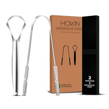HOKIN - Rascador de lengua para adultos (paquete de 2 unidad) de acero inoxidable, limpiadores de lengua que reducen el mal aliento, 100% de metal, resistentes, para hombres y mujeres, producto de