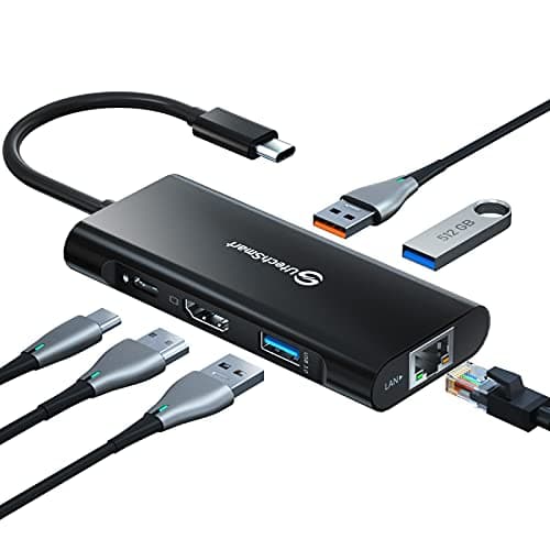 Hub USB C, UtechSmart 6 en 1 USB C a HDMI Adaptador con 1000M Ethernet, PD 100W Puerto de Carga, 3 Puertos USB 3.0 Adaptador Compatible para MacBook Pro, Chromebook, y Dispositivos USB C (Negro)
