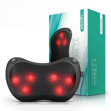 VOYOR-HEALTH Cojín de Masaje Shiatsu，Masajeador de Cuello Espalda con Calor, Masajeador de Amasado de Tejido Giratorio 3D，3 Velocidades Incluye Cinturón de Extensión,Casa, Oficina, Coche (Negro)