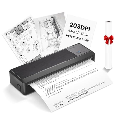 vretti Impresora térmica,P83 Impresora térmica A4, Impresora portátil Bluetooth para 1 Rollo de Papel térmico A4,Impresoras sin Tinta Compatible con Android e iOS para Viajar,Oficina,Estudio