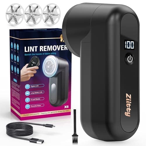 Ziitty Quitapelusas Electrico Quita Pelusas Ropa - Quita Bolas de la Ropa, Pantalla LCD, Carga por Type-C, 6 Hojas, Cuchilla de Quitapelusas Recargable Potente y Eficiente para Ropa y Muebles Negro