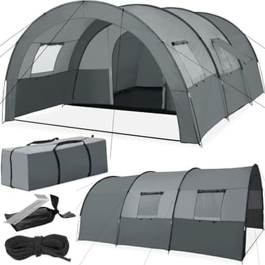 tectake® Tienda de Campaña Familiar Tipo Túnel, Tienda Campaña XXL para 6 Personas, Tienda Campismo con Protección UV y Repelente al Agua, Cuatro Ventanas, 350x480x195 cm, con Bolsa de Transporte