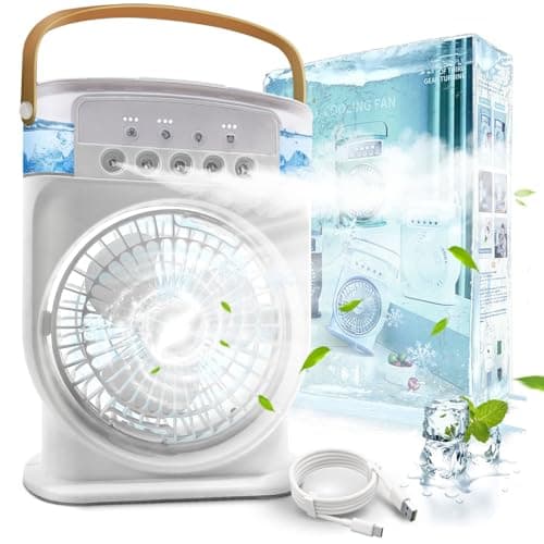 Mini Aire Acondicionado 4 en 1, Aire Acondicionado Portatil Silencioso, Air Conditioner Mini, Ventilador Portátil, Mini Enfriador, Climatizador Agua Type-C con Humidificador y Temporizador (Blanco)