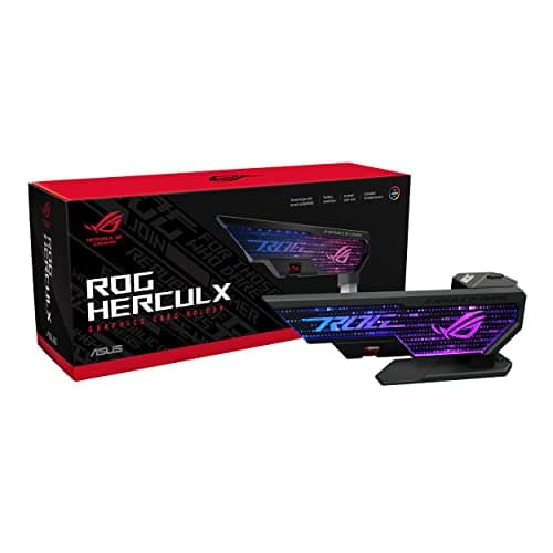 ASUS ROG Herculx - Soporte para Tarjetas gráficas (Instalación sin Herramientas, Nivel de Burbuja magnética incluida, Integridad Estructural para Las gráficas más Pesadas, 72-128mm, Aura Sync) Negro