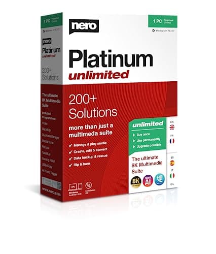 Nero Platinum Unlimited | Edición de vídeo | Gestión y reproducción de medios | 8K | Ajuste del PC | 1 PC | Windows 11 / 10 / 8 / 7 | Licencia Ilimitada