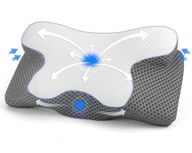 Gaethra Almohada Cervicales y Cuello, 2 in 1 Almohada Antironquidos para Aliviar el Dolor de Cuello y Espalda, Almohada Ortopedica y Ergonomica para Dormir de Lado y Boca Arriba-63 x 12/9 x 34 cm