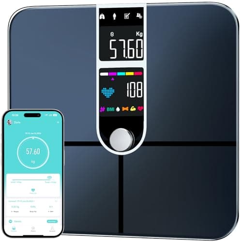 Báscula de grasa corporal con gran pantalla, báscula ultraprecisa con grasa corporal y masa muscular, báscula con análisis de grasa corporal, báscula con 22 medidas, frecuencia cardiaca, IMC, báscula