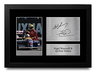HWC Trading FR A4 Nigel Mansell & Ayrton Senna Formula 1 Los Regalos Imprimieron La Imagen Firmada Del Autógrafo Para Los Fanáticos De Las Carreras De La Fórmula 1 De F1 - A4 Framed
