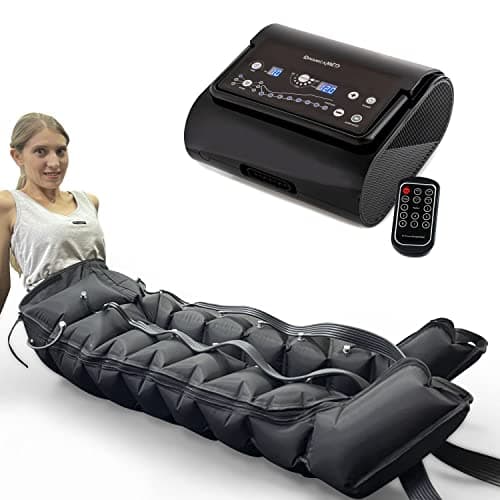 Dinamicamed ® Presoterapia Profesional para Casa Maquina Compacta Completa con 6 Programas de Masaje - Maquina Presoterapia Piernas 8 Cámaras de Aire con Pantalones largos
