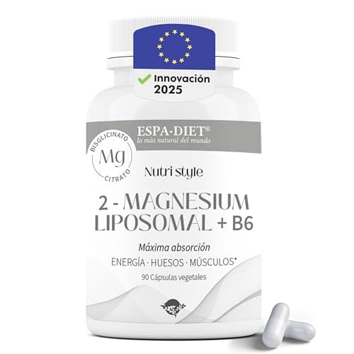 Citrato de Magnesio y Bisglicinato de Magnesio cápsulas con vitamina B6 - MAYOR ABSORCIÓN - Magnesio Liposomado más Asimilable - Energía, Huesos, Músculos, Sistema Nervioso - 90 cápsulas Espadiet