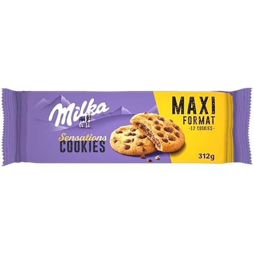 Milka Sensations Galleta Cookie con Pepitas de Chocolate con Leche y Relleno de Chocolate con Leche de los Alpes Paquete Grande 312g, 312 gramo