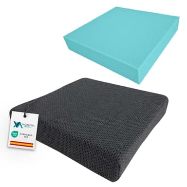 VALENTIA MEDICAL - Cojin Antiescaras Espuma HR 42x42x8 - Cojín Antiescaras Silla de Ruedas, Oficina, Hogar, Coche - Funda Lavable Transpirable - Corrector Postura - Fabricado en España