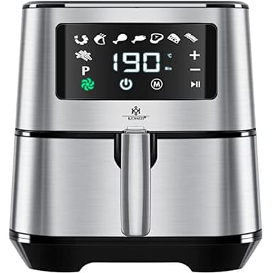 KESSER® Freidora de aire caliente XXL de 5,5 litros, acero inoxidable, incluye cesta para pan, freidora de 1700 W, pantalla táctil, 8 programas, sin aceite, horno, aire caliente, parrilla, sin grasa