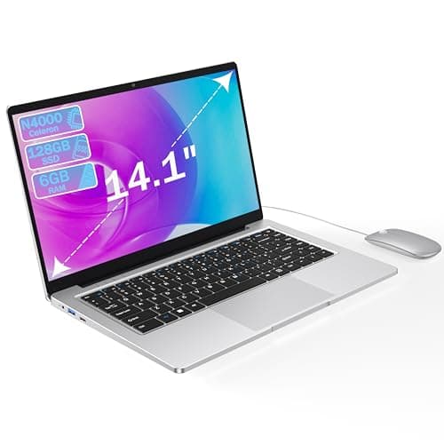 Ordenador portátil de 14,1 pulgadas, 6 GB de RAM, 128 GB de SSD, N4000 Celeron Dual-Core, Wi-Fi Bluetooth 2,4/5,0G, 1366 x 768 IPS, diseño sin ventilador, incluye un ratón, teclado de membrana.