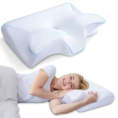HOMCA Almohada Cervical, 2 en 1 Almohada Ergonómico Espuma de Memoria Almohada Ortopedica para Soporte de Cabeza/Cuello/Hombro, Relajación y Alivio del Estrés, 60x40x11/13cm