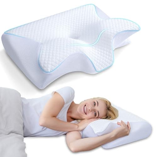 HOMCA Almohada Cervical, 2 en 1 Almohada Ergonómico Espuma de Memoria Almohada Ortopedica para Soporte de Cabeza/Cuello/Hombro, Relajación y Alivio del Estrés, 60x40x11/13cm