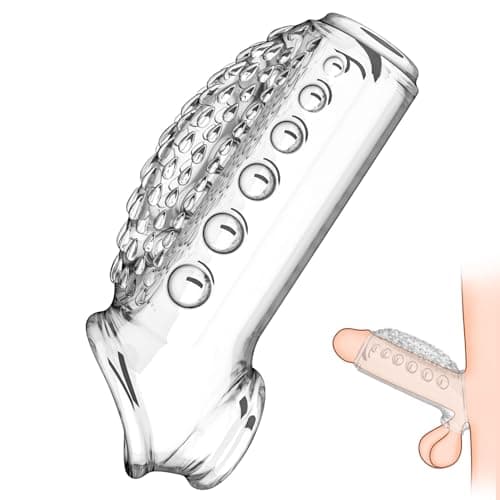 Roluck Funda para pene, manillas para pene con anillo de masaje y perlas, mejora de erección, retraso de eyaculación, juguete sexual para hombres (transparente)