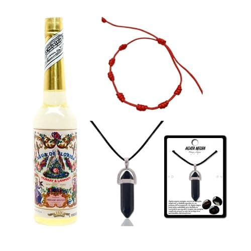 Familycom Florida Agua de Perú Original Pack con Piedra Agata Negra y Pulsera Roja 7 Nudos.Murray Y LanMan. Amarilla.