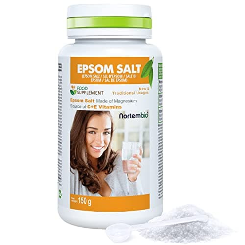 Nortembio Sal de Epsom Alimentaria 150 g. Sulfato de Magnesio para Tomar. Fuente de Vitaminas C y E. Sal de Higuera. Sal Inglesa para Limpieza de Hígado. Cacito Dosificador Incluido.