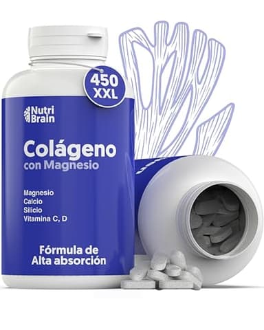450 Cápsulas Colágeno Hidrolizado con Magnesio | Bote XXL (6 meses) | Potenciado con Calcio y Vitamina C para Piel, Articulaciones, Pelo, Músculos, Sistema Inmunológico y más Energía