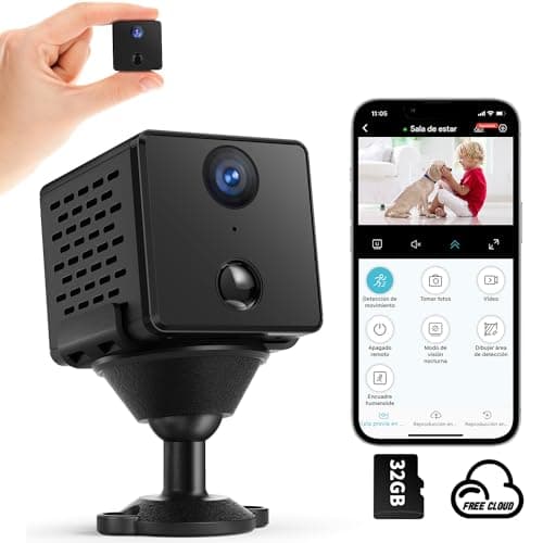 Mini Camara Espia，4K HD WiFi Oculta Camara | Almacenamiento Gratuito en la Nube | Visión Nocturna, Detector de Movimiento Cámara de Vigilancia | Batería de 3000 mAh | con Tarjeta de Memoria de 32GB